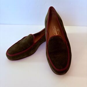 STUBBS&WOOTTON Green Pink Leather Suede Slip-On Loafers Slippers 7 Women’s Yacht